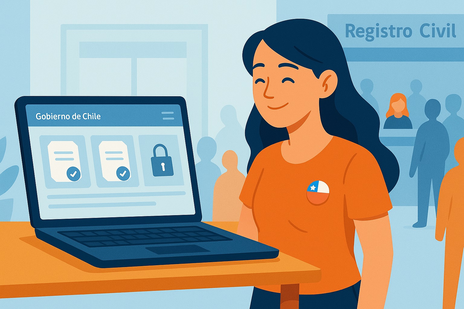 Persona chilena usando su ClaveÚnica en un notebook para hacer trámites en línea
